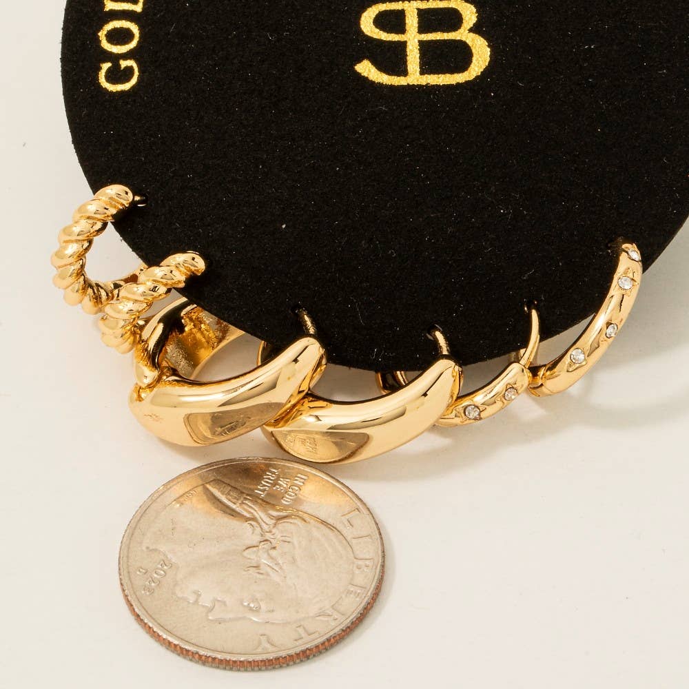 3 Pair Hinge Hoop Earrings Set