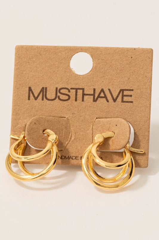 Gold Dipped Double Layered Latch Hoop Earrings