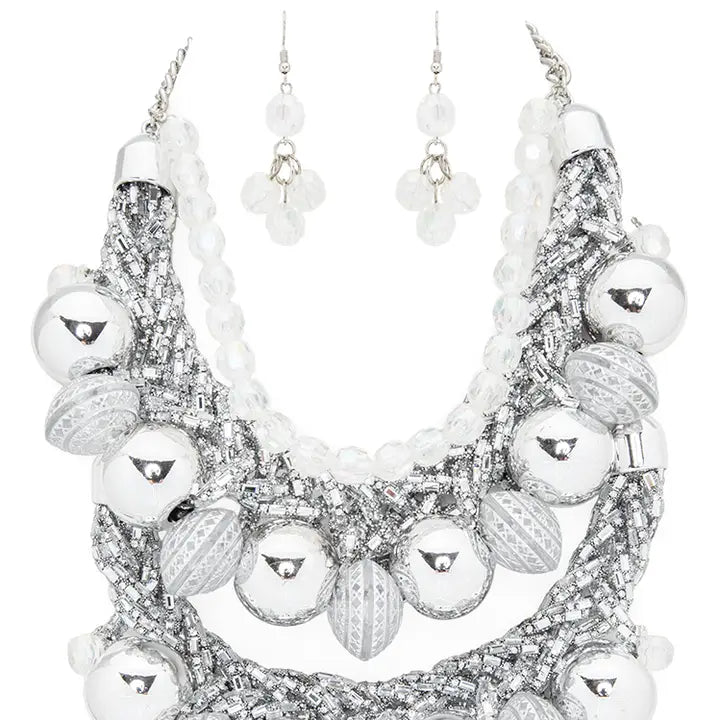 Jewelry | Necklace/Earrings Rhodium Clear Mix Beads Statement