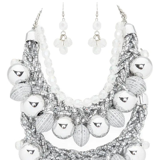 Jewelry | Necklace/Earrings Rhodium Clear Mix Beads Statement