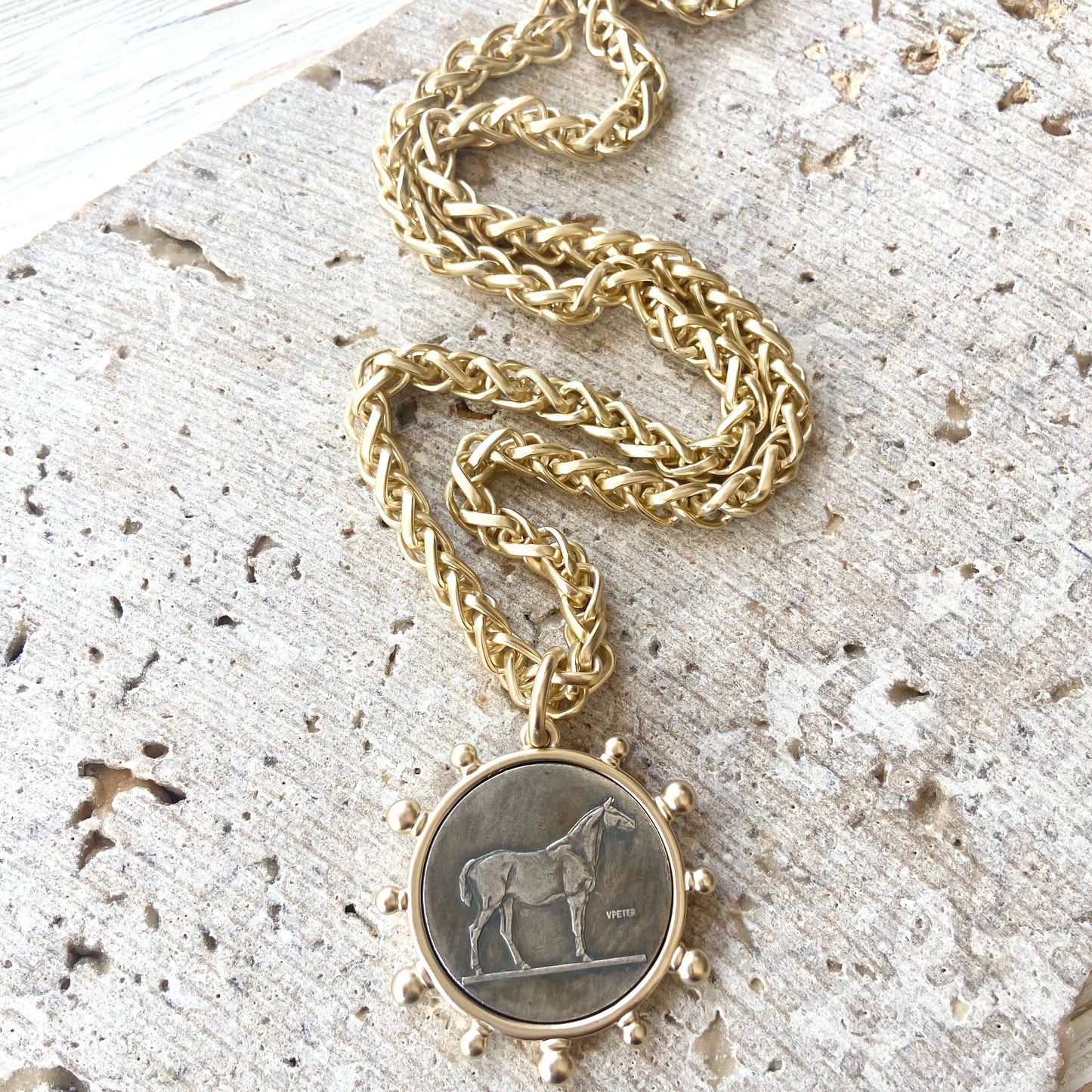 Matte French Bee Horse Necklace