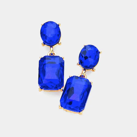 Jewelry | Earrings Blue Square Stone Cluster Dangle Evening