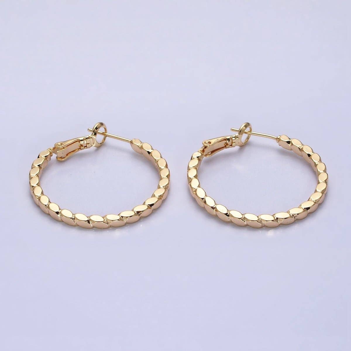 Gold Geometric Oval Lined Hinge Hoop Earrings