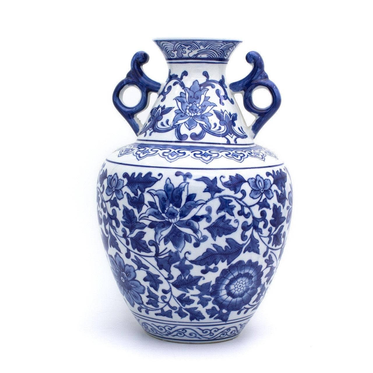 Housewares | Blue Garden Vase White Lotus Two Handle