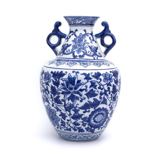 Housewares | Blue Garden Vase White Lotus Two Handle