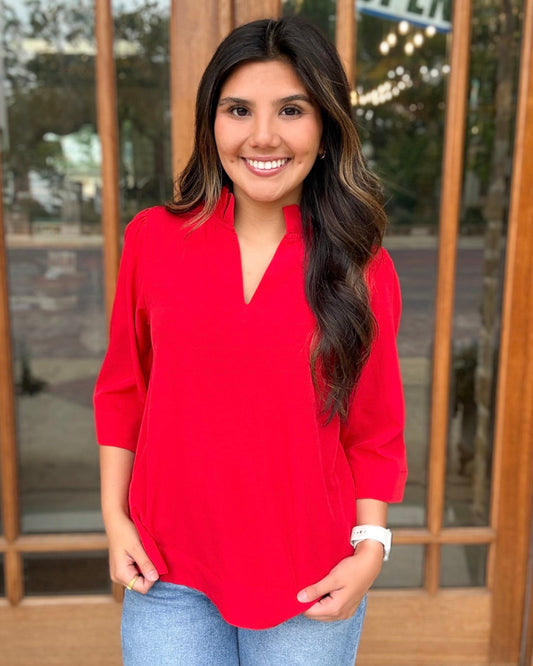 Jodifl Blouse - Red Classic Ruffle Neck