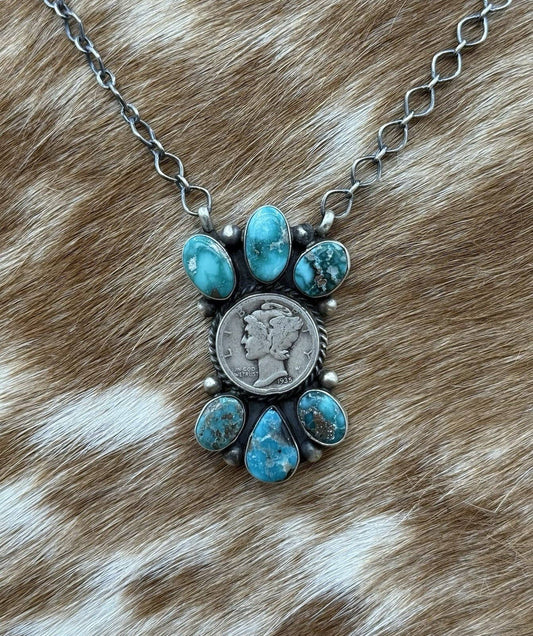 Navajo Handmade Silver White Water Turquoise Cluster