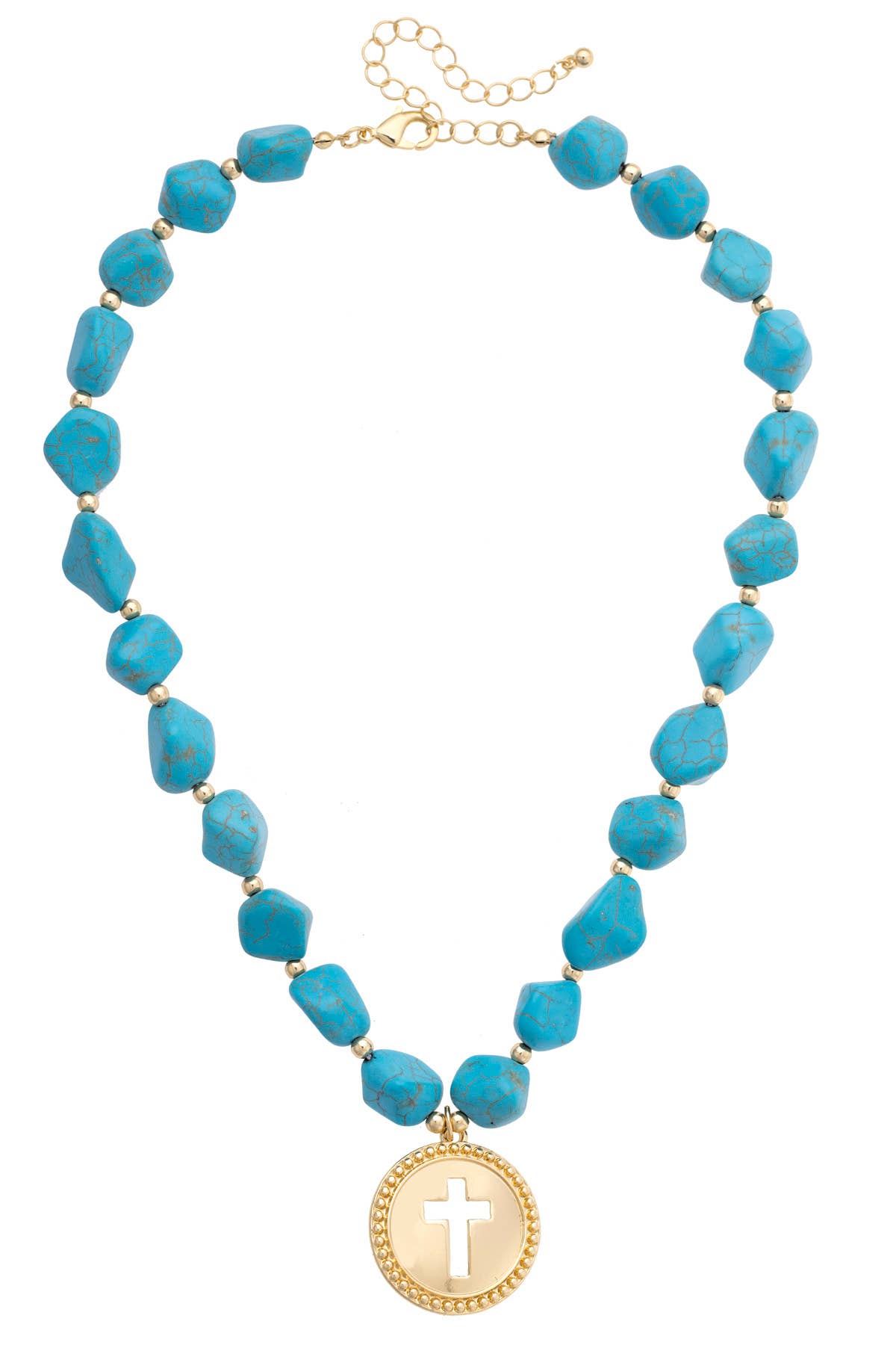 Necklace - Roswell Cross Coin in Turquoise