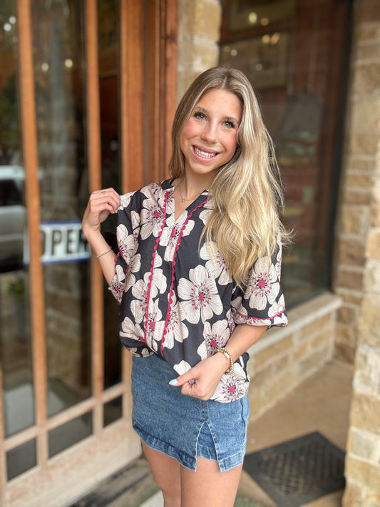 Tops | Blouse Bohemian 3/4 Puff Sleeve