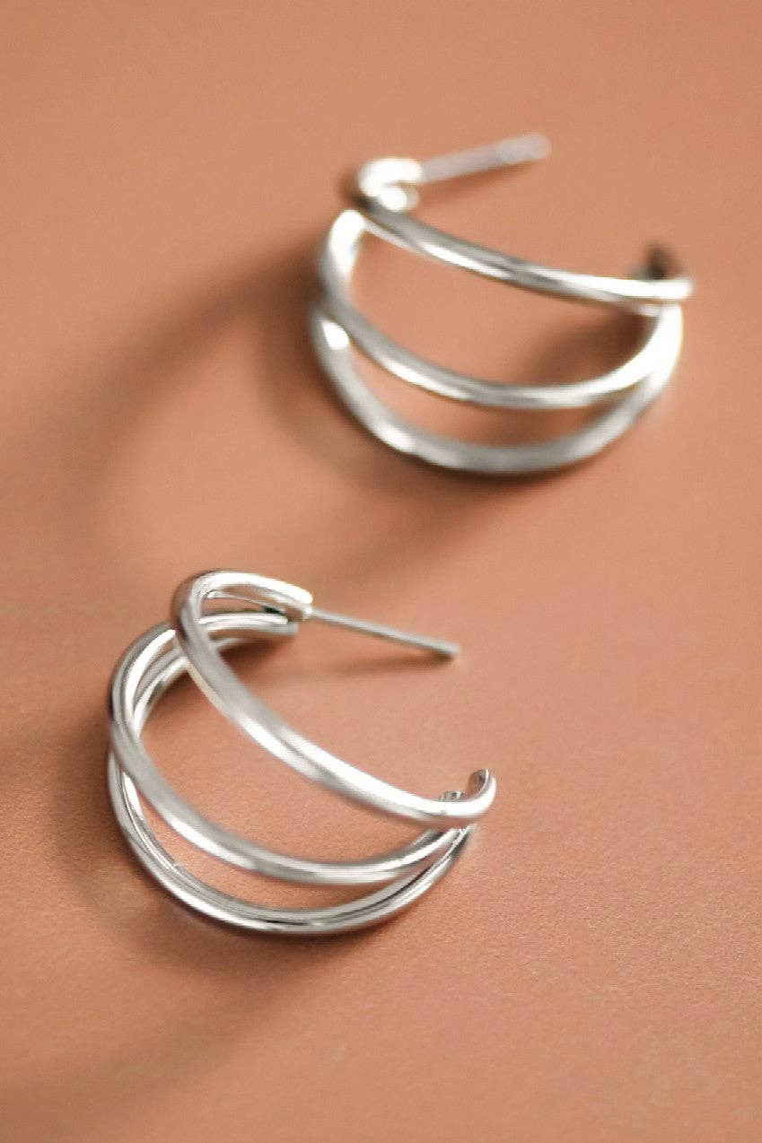 Earrings - Silver Geo Stainless Steel Hoop