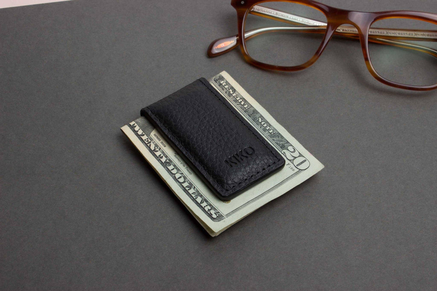 Mens Accessories | Kiko Money Clip Black Leather Magnetic