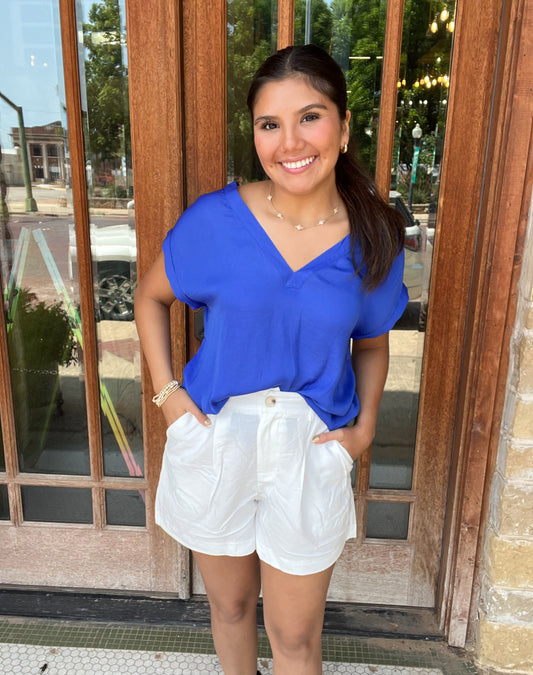 Bottoms | White Pleated Front Wide Leg Shorts