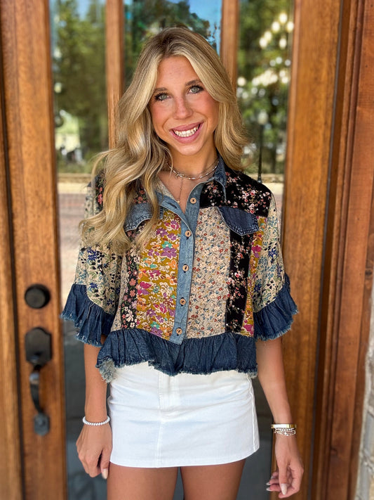 Top - Distressed Denim Crop