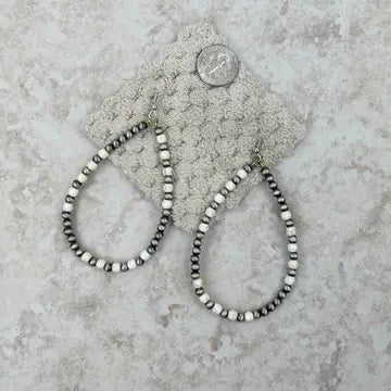 Jewelry | Earrings Silver Navajo Pearl W/ White Stone Beads Teardrop Hoop