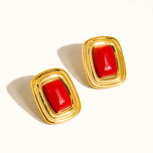 Jewelry | Earrings Gold Classic Square Red Stone
