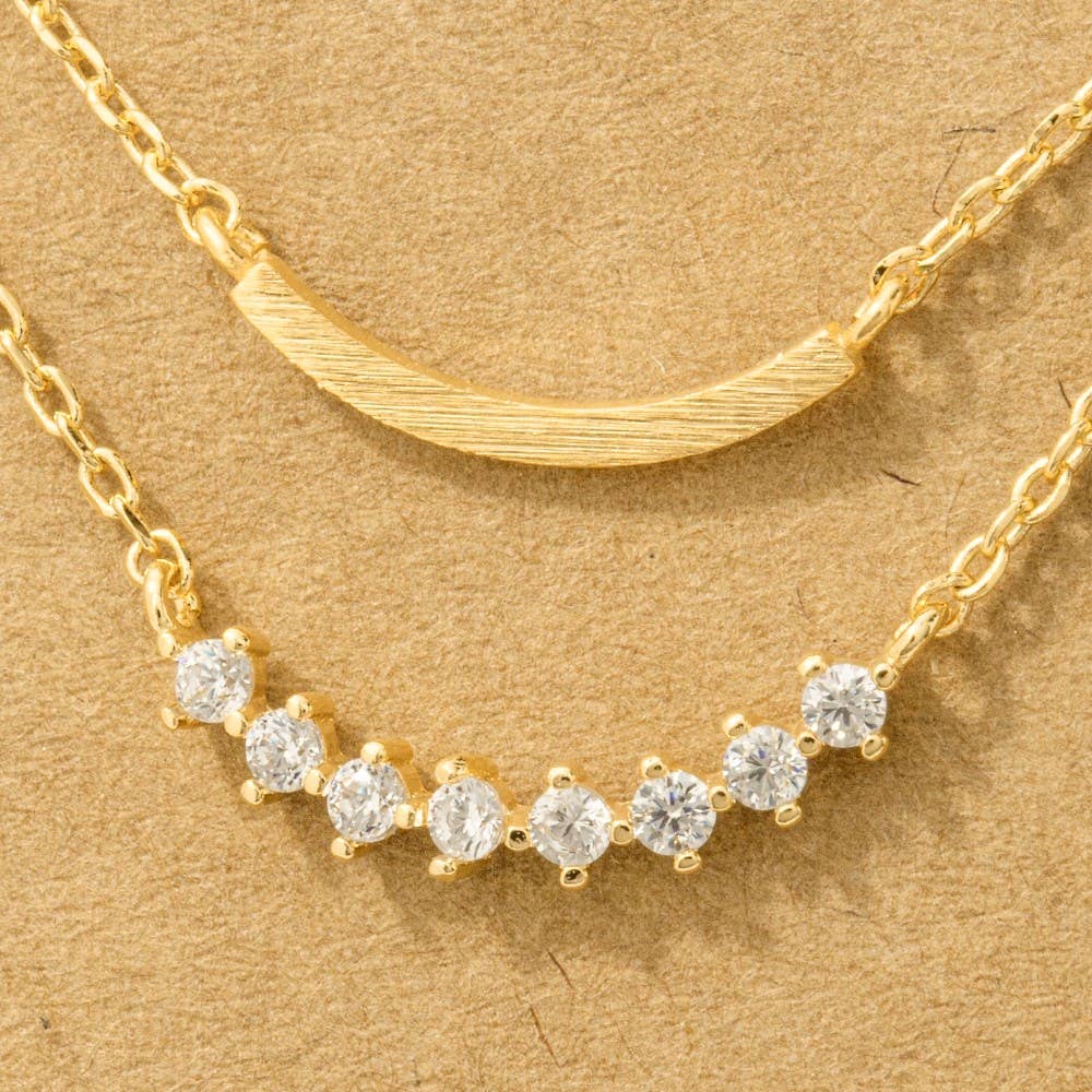 Layered Rhinestone Curved Bar Necklace