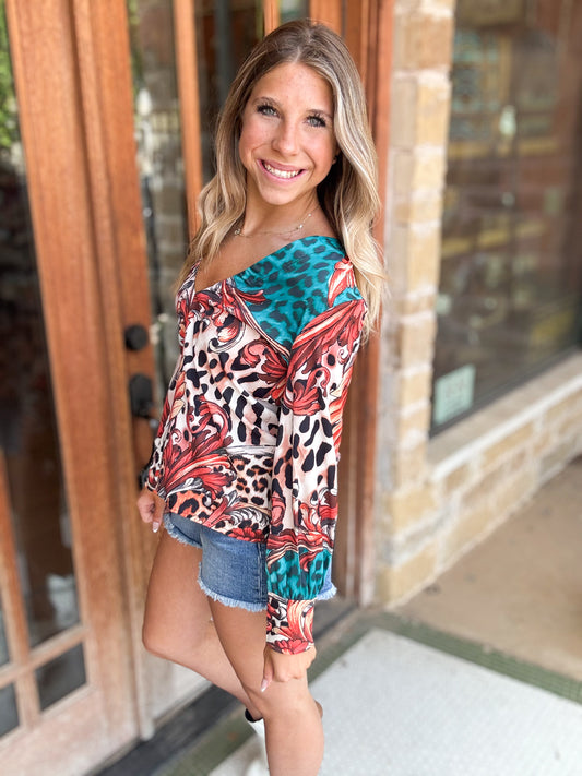 Multicolor Paisley Print Single Breasted Drop Shoulder Shirt