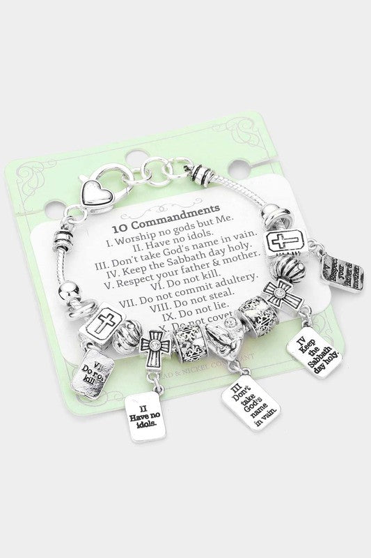 10 Commandments Heart Bible Multi Bead Bracelet