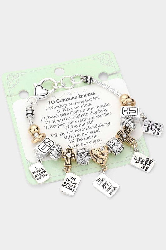 10 Commandments Heart Bible Multi Bead Bracelet