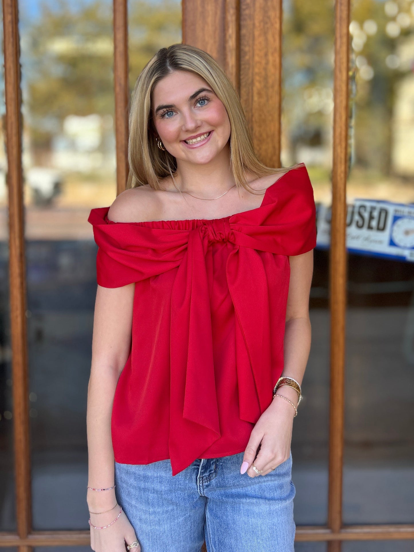 Bow Accented Off The Shoulder Top