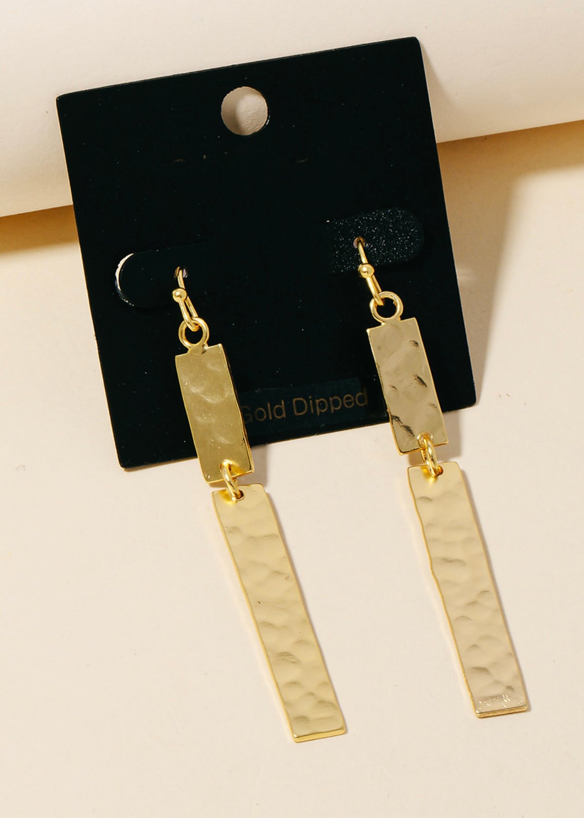 Earrings | Gold Dipped Hammered Bar Drop Earring