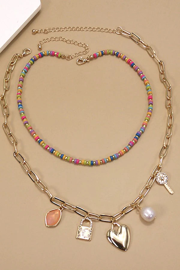 Necklace | Multi Bead Chain Charm Necklace