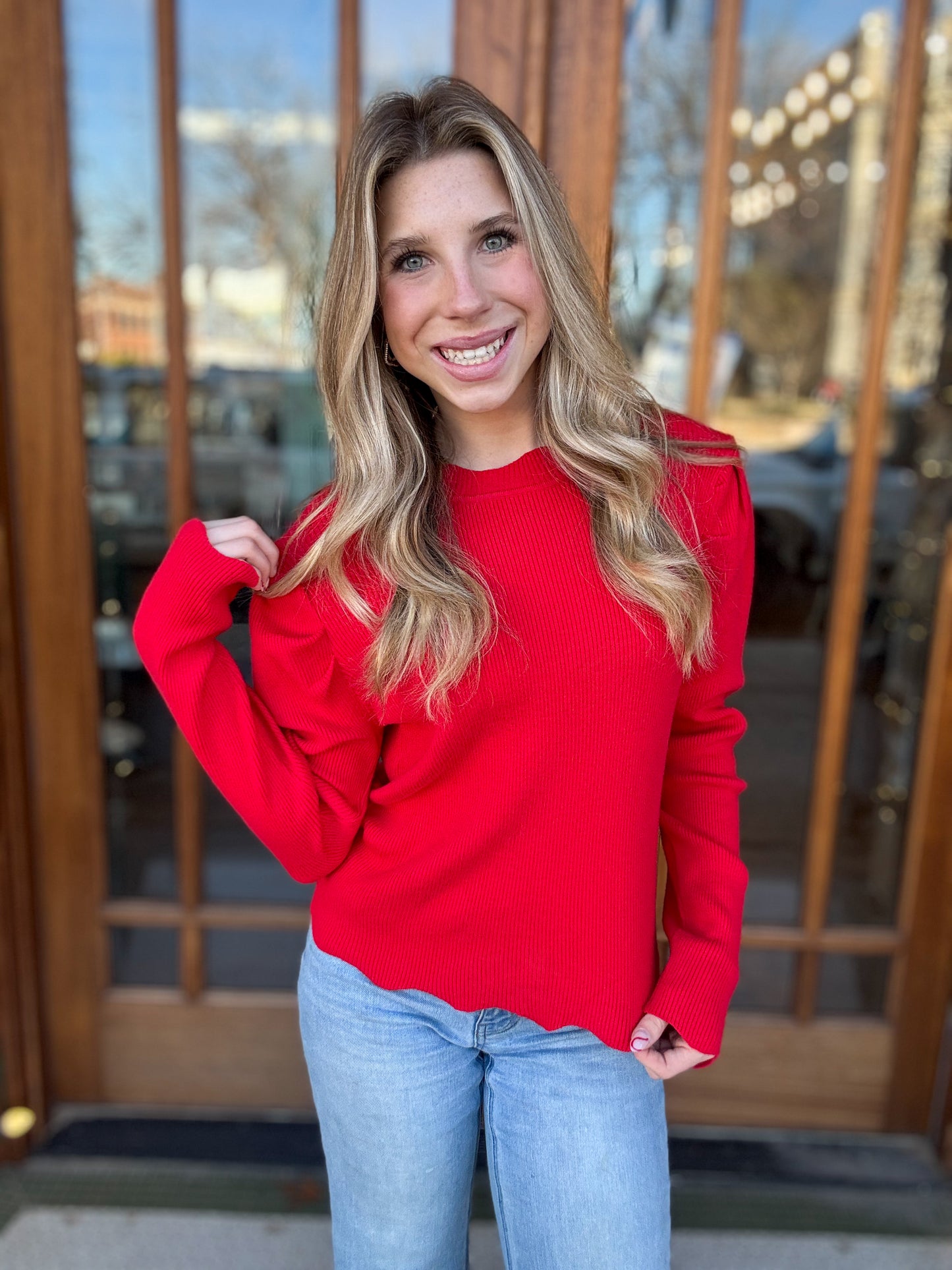 Scallop Edge Rib Knit Top