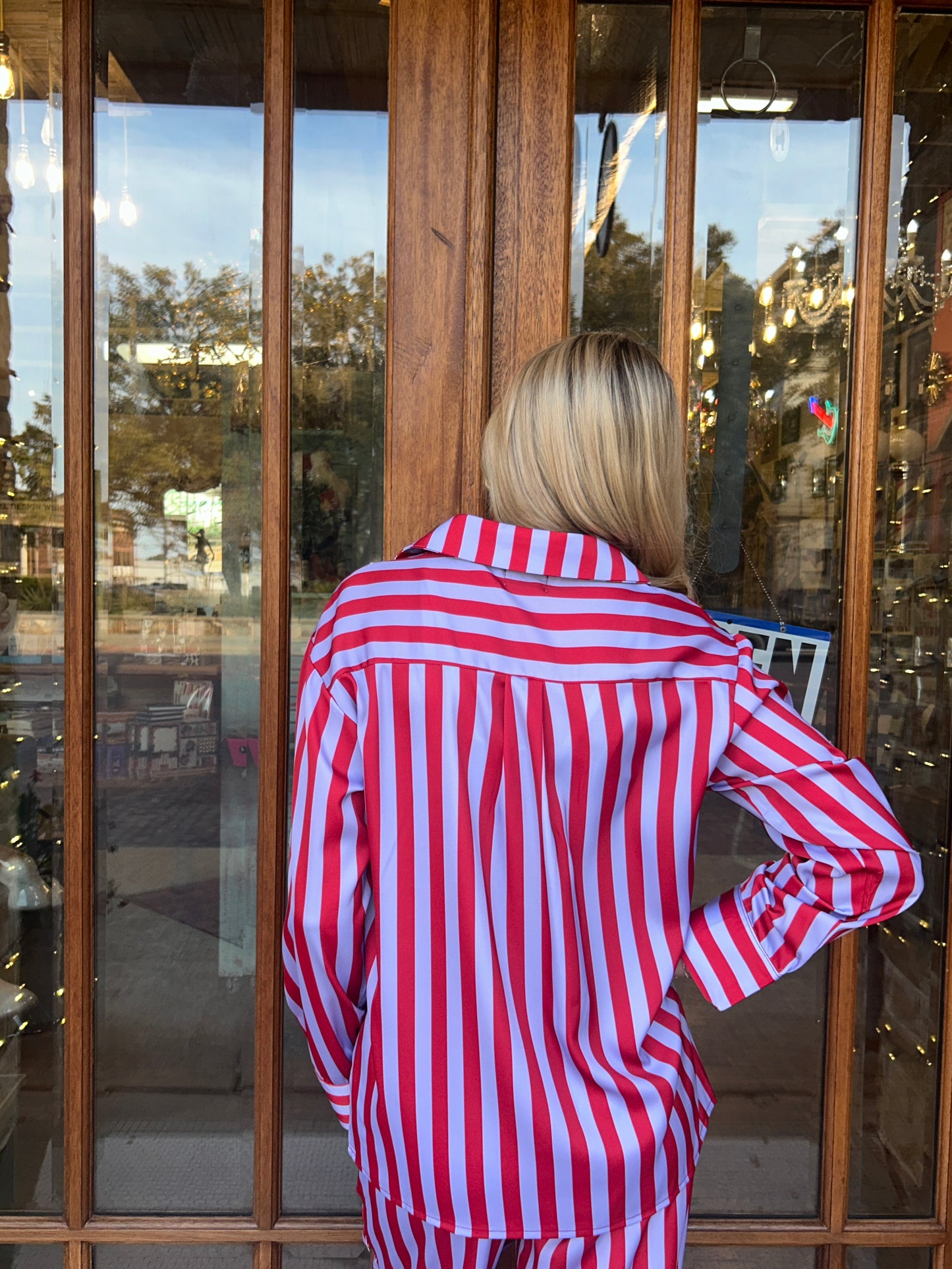 Sets | PJs Top and Bottom Lilac Striped Satin Cute Christmas