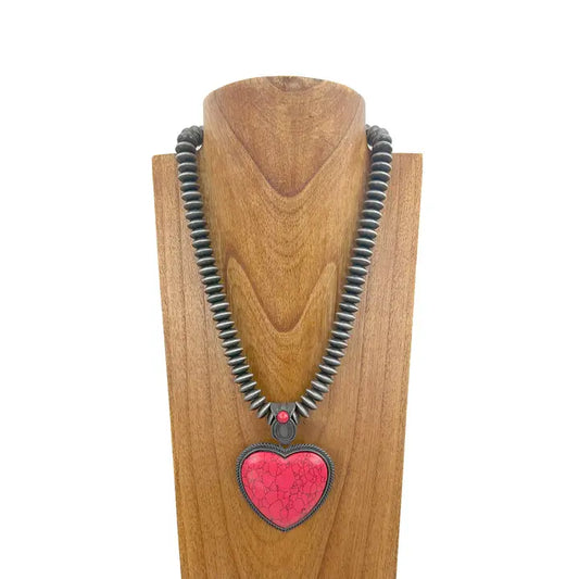 Jewelry | Necklace Red Silver Navajo Pearl Beads Strings Turquoise Heart Stone Pendant