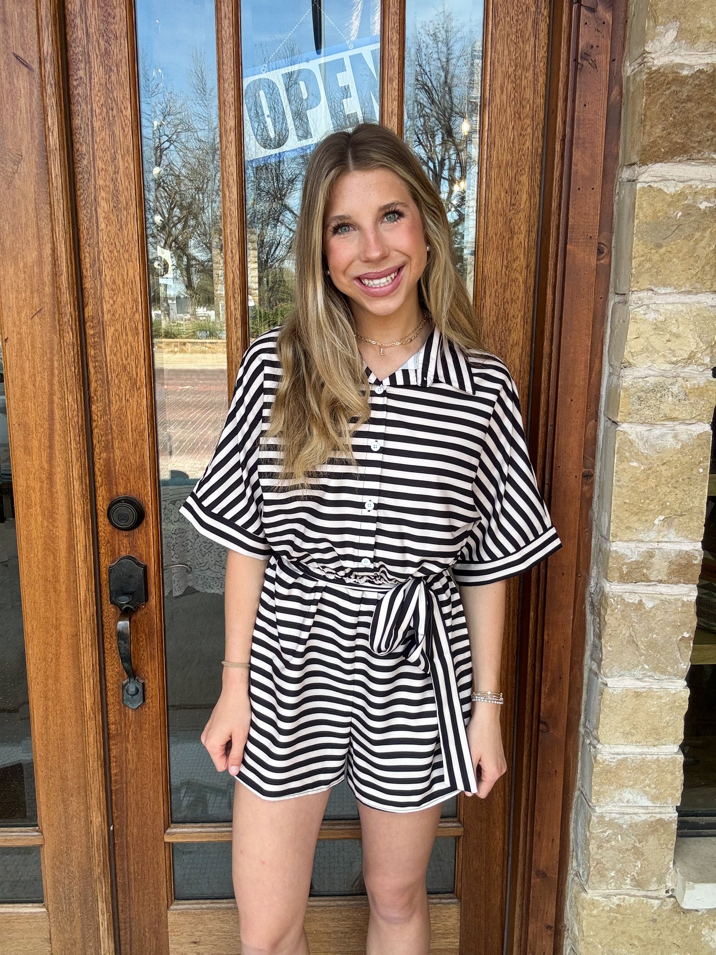 Striped Button Up Romper