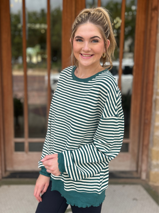 Tops | Sweater Dop Shoulder Long Sleeve Green/White