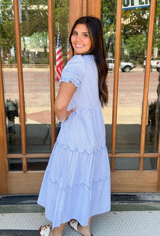 Dress - Sky Striped Bubble Tiered