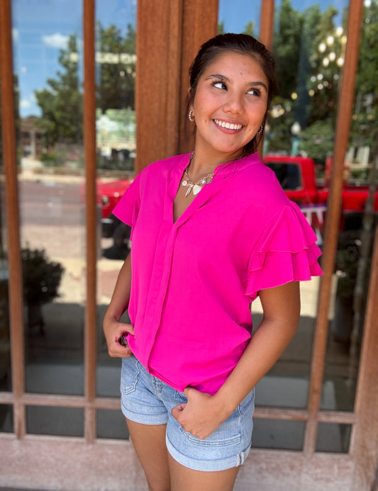 Tops | Blouse Hot Pink Ruffle