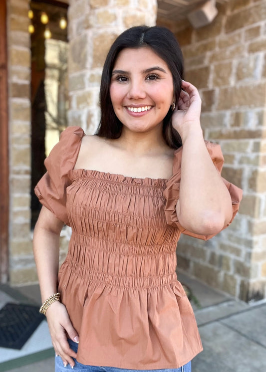 Top | Mocha Ruffle Sleeve Top