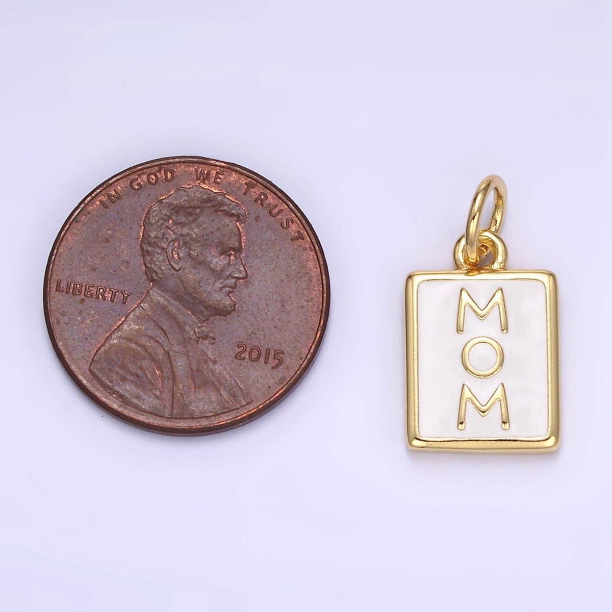 Jewelry | Charm 24K Gold Filled "MOM" White Enamel Tag