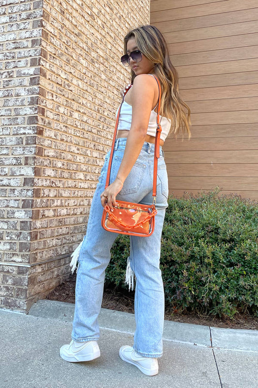 Taupe Jessica Clear Crossbody w/ Chain