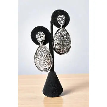 Jewelry | Sliver Western Etched Teardrop Dangle Earrings