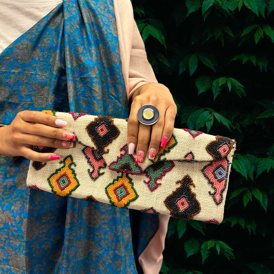 Handbags | Badami Clutch with Beaded Diamonds in Multiple Colors