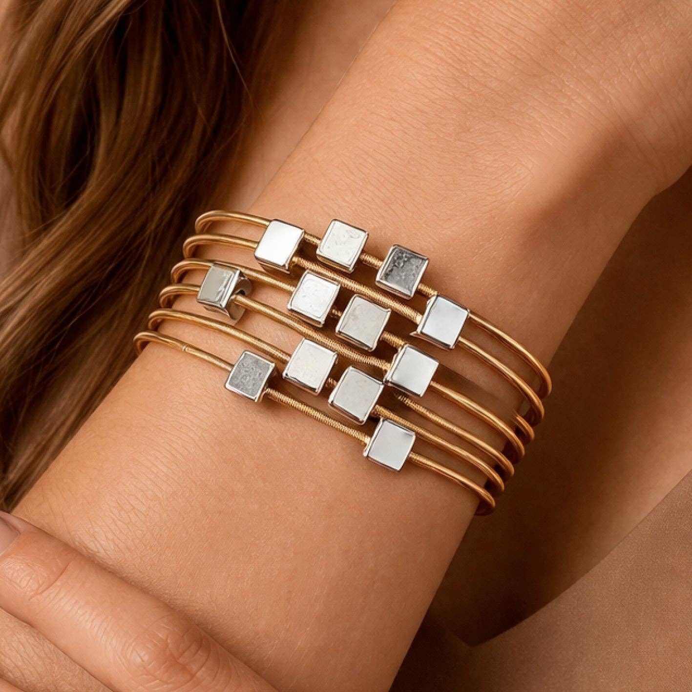 Bracelet - Gold Stretchy Layered Guitar String