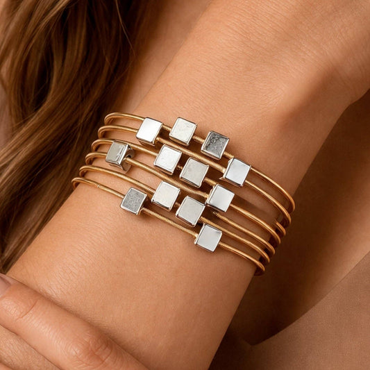 Gold Stretchy Layered Guitar String Bracelet