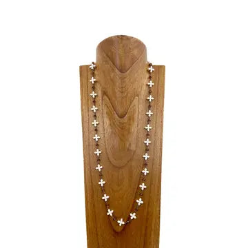 Jewelry | Necklace Copper Chain With Small White Cross/Brown Crystal