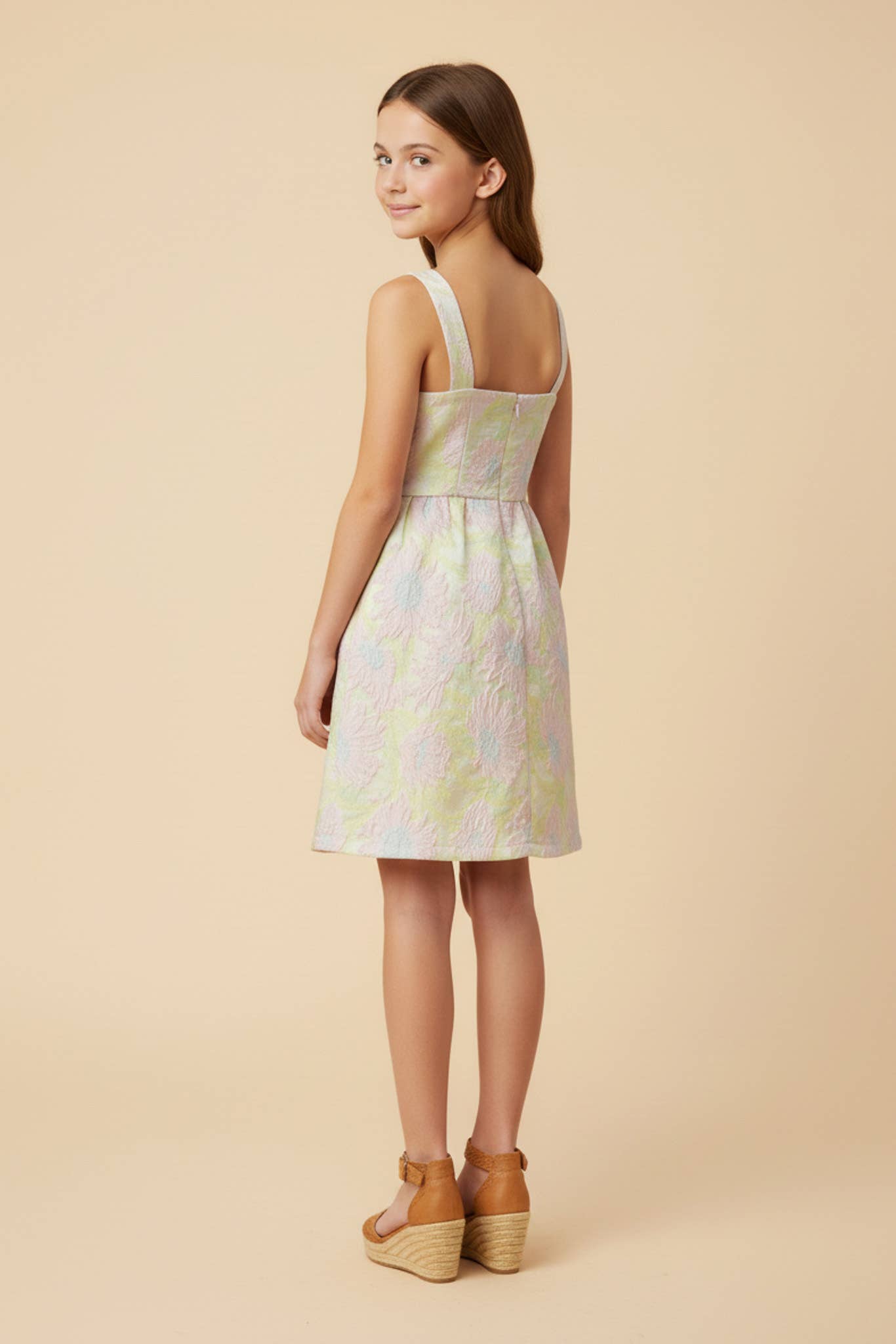 Dress - Girls Floral Jacquard Square Neck