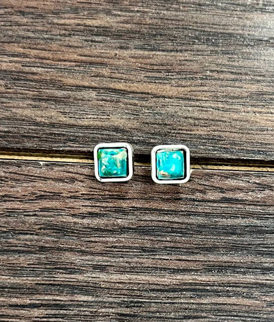 Earrings - Turquoise Square Studs