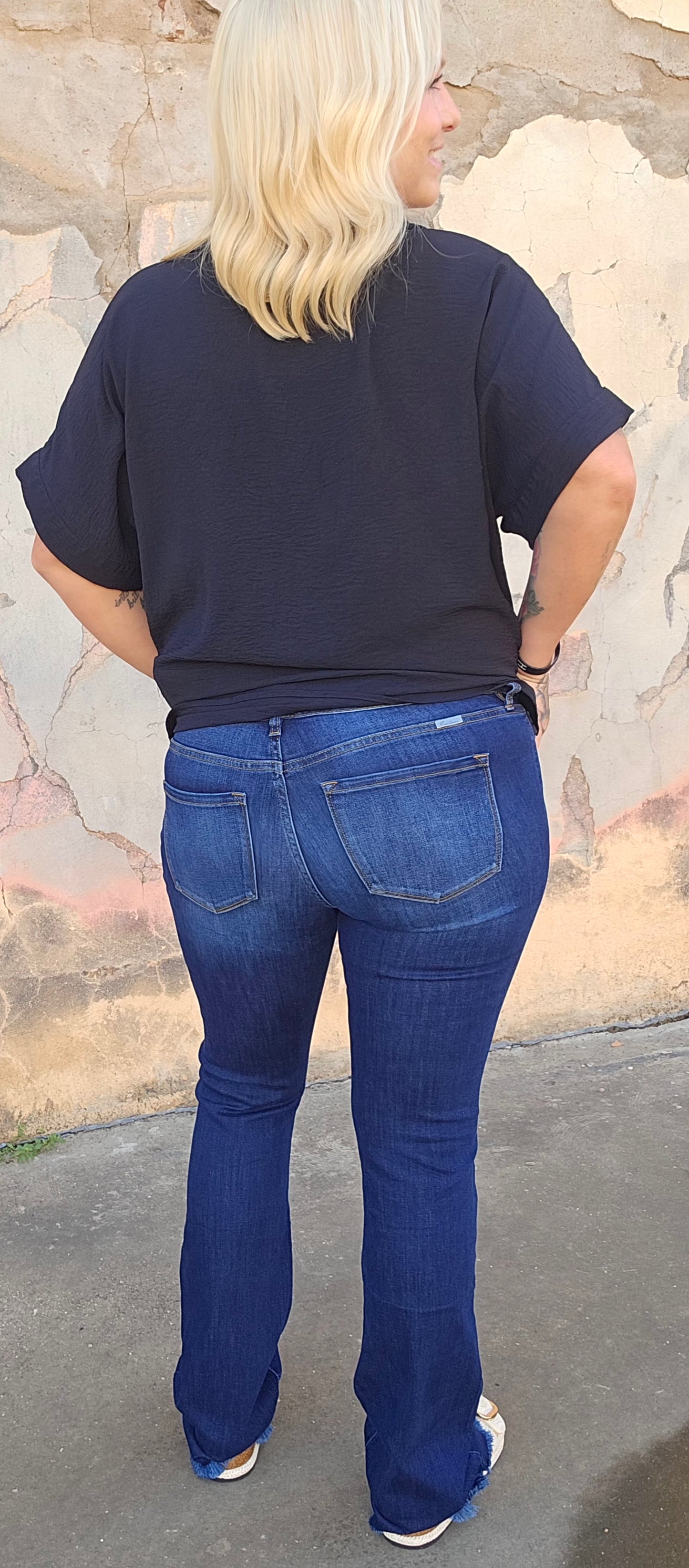 Bottoms | KanCan Jeans Dark Anne Low Rise Frayed Hem Bootcut