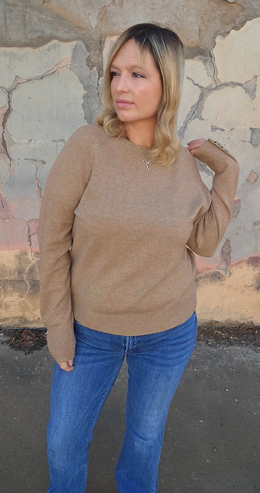 Tops | Sweater Button Cuff Crewneck