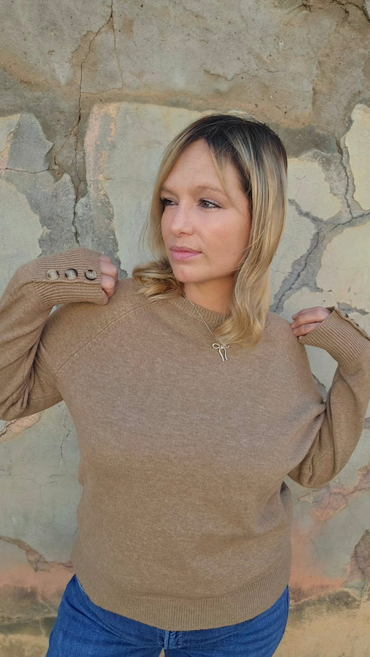 Tops | Sweater Button Cuff Crewneck