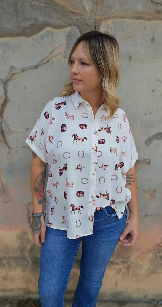 Tops | Western Inspired Collared Button Front