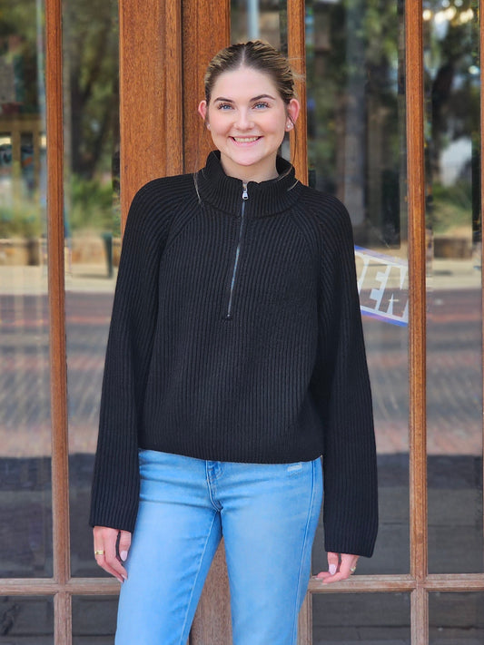 Tops | Sweater Half-Zip Black