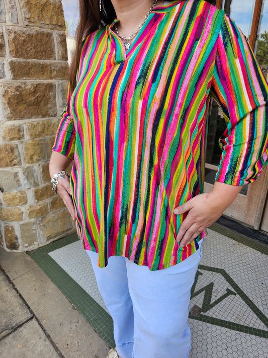 Tops | Plus Size Blouse Striped 3/4 Sleeve