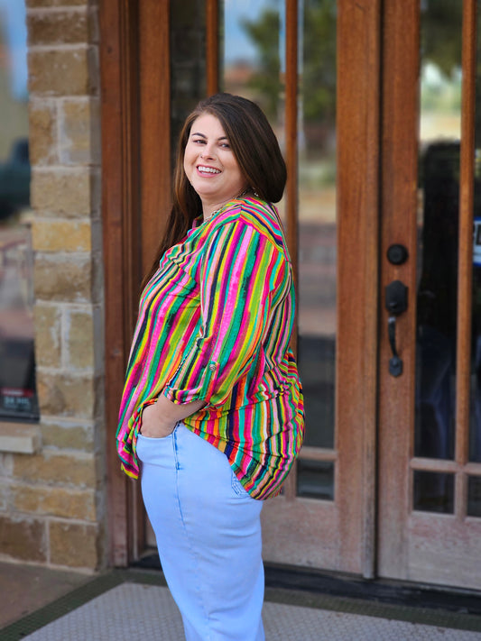 Tops | Plus Size Blouse Striped 3/4 Sleeve